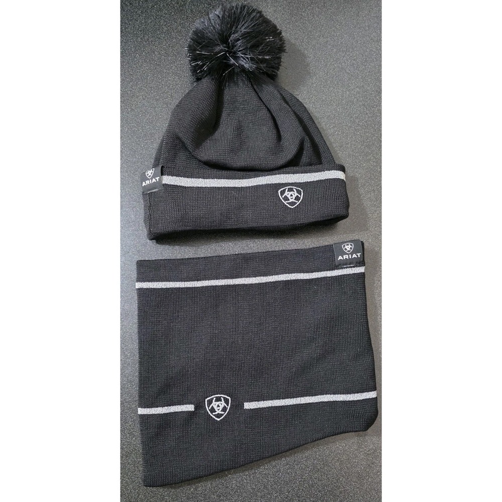 NEW AriatTEK Reflective Neck Gaiter & Beanie Black Womans OS Winter Snow Cold